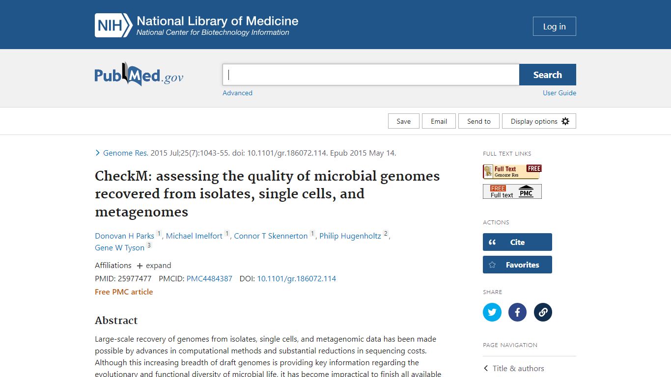 CheckM: assessing the quality of microbial genomes recovered from ...